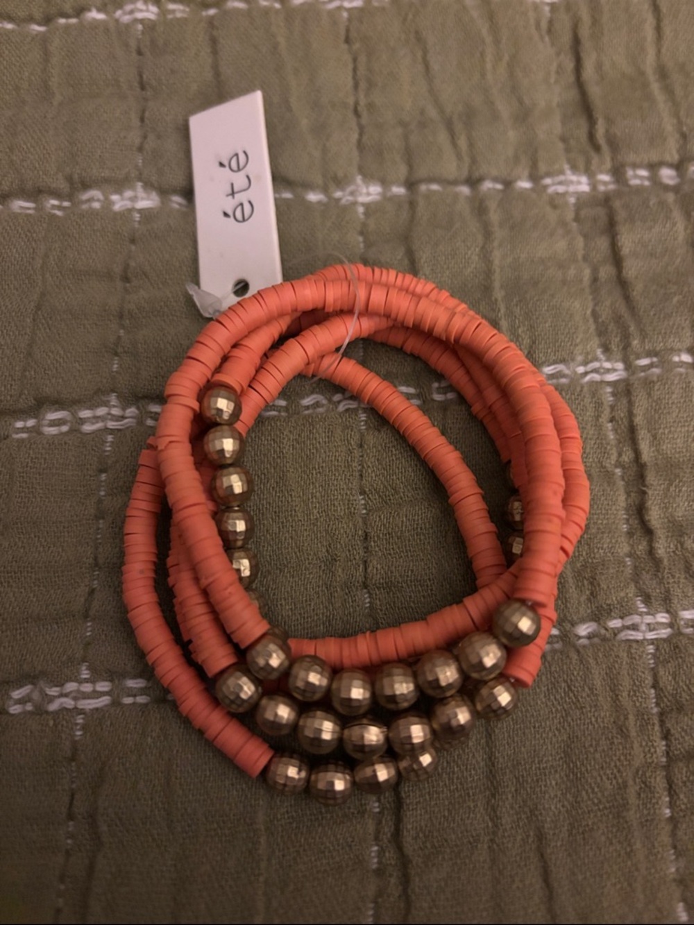 Coral Stack Beaded Stretch Bracelet with Gold Accents